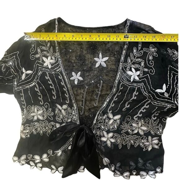 Papell Boutique Evening Jacket Women’s Small Silk Beaded Sheer Embroidered Fairy - Picture 12 of 13